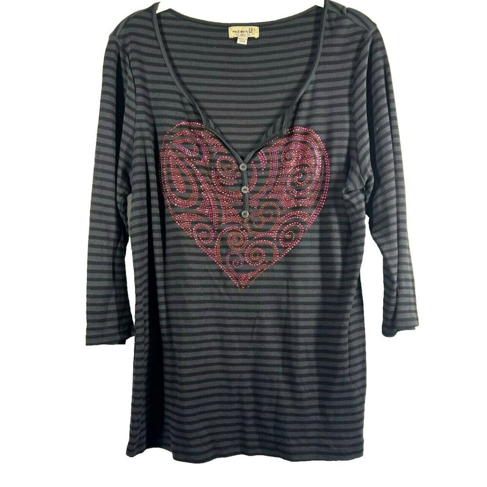 One‎ World Live & Let Live Top Large Heart Pink Red Crystals Bling Valentines